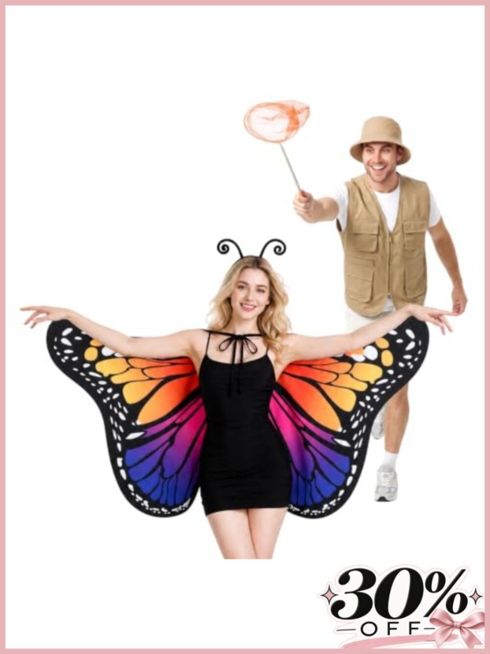 MADHOLLY Couples Halloween Costume Set Butterfly Wings & Catcher
